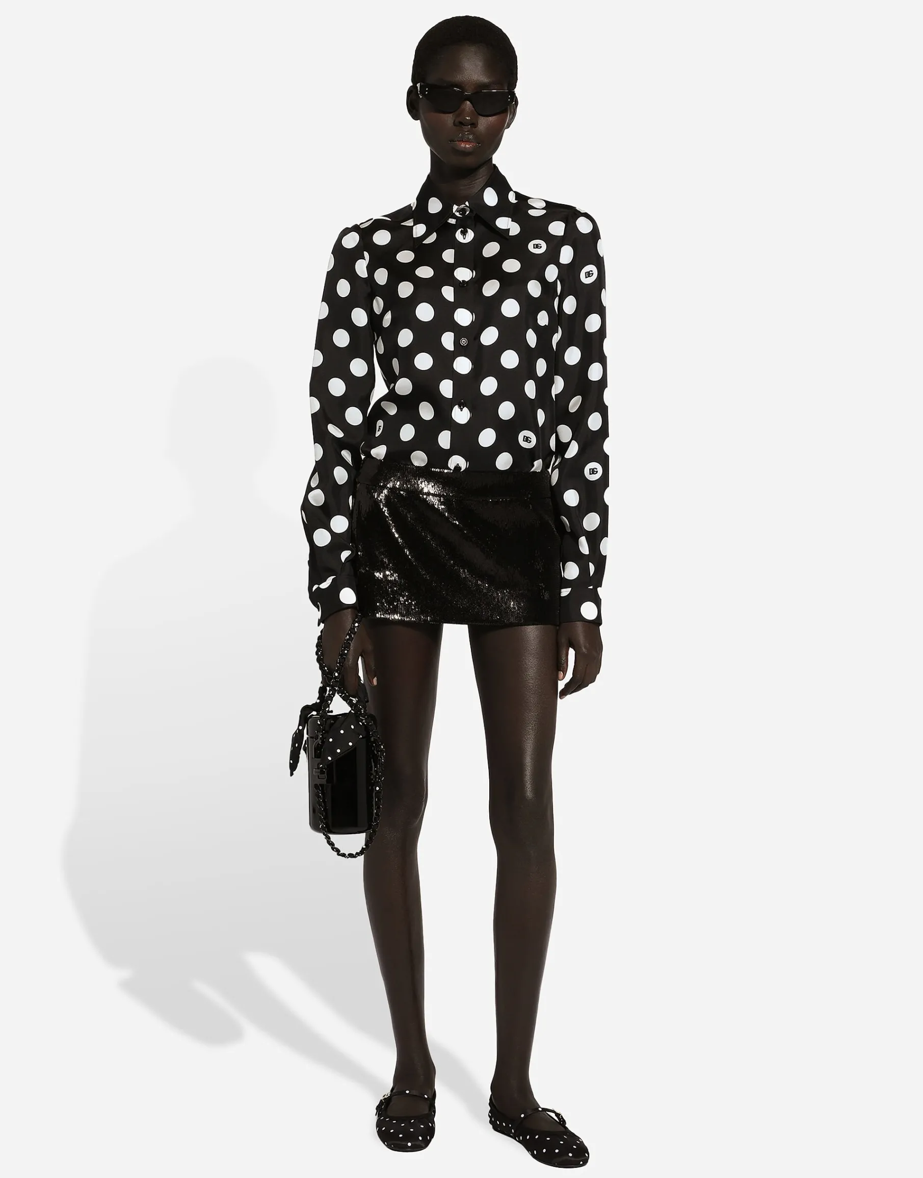 Silk twill shirt with polka-dot print
