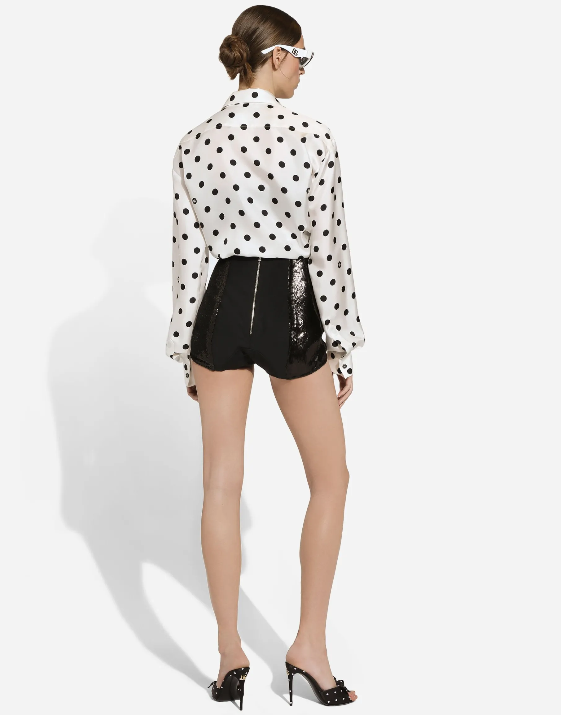Silk twill shirt with polka-dot print