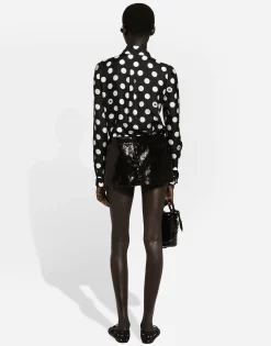 Silk twill shirt with polka-dot print