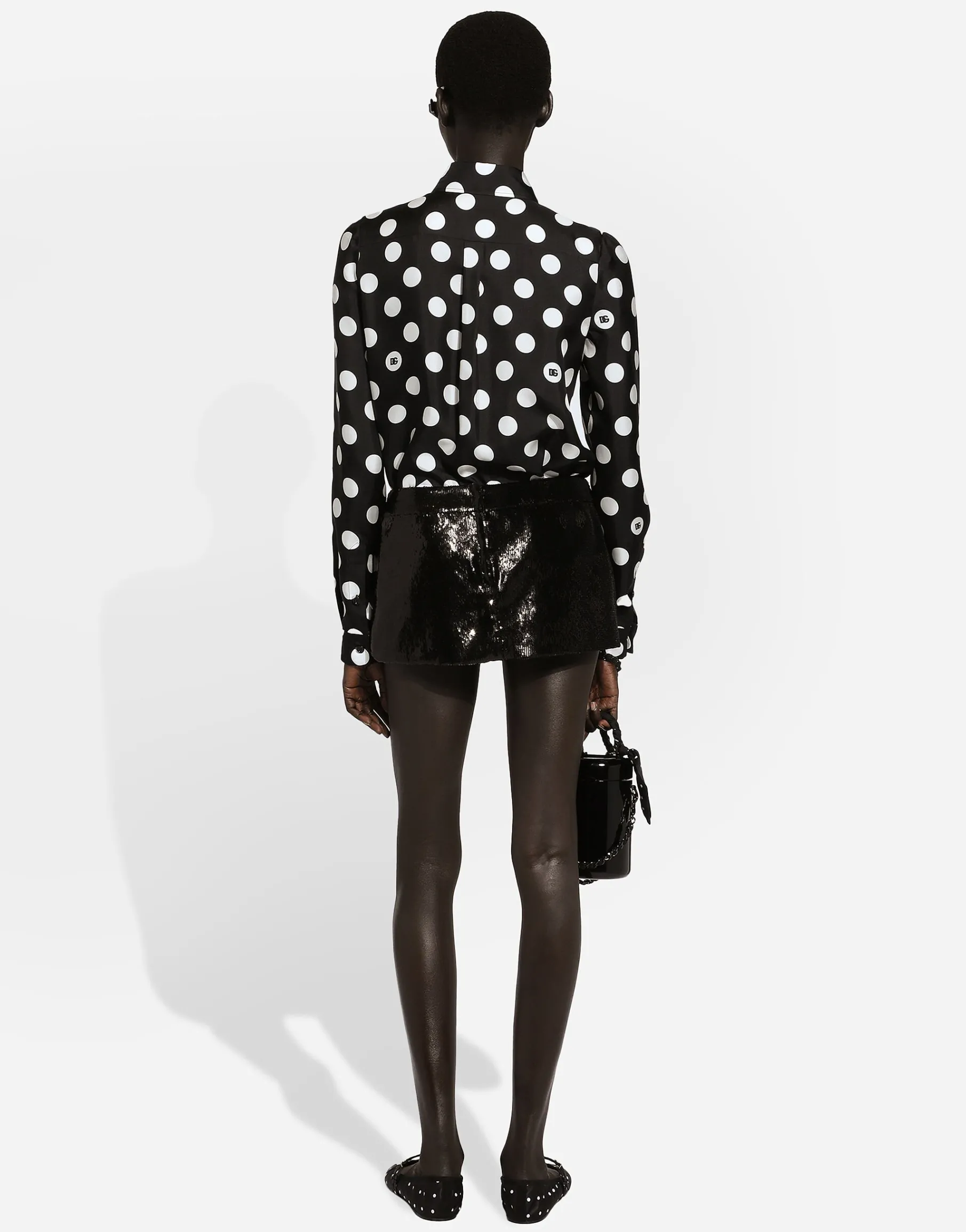 Silk twill shirt with polka-dot print
