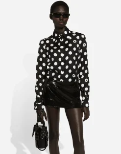 Silk twill shirt with polka-dot print
