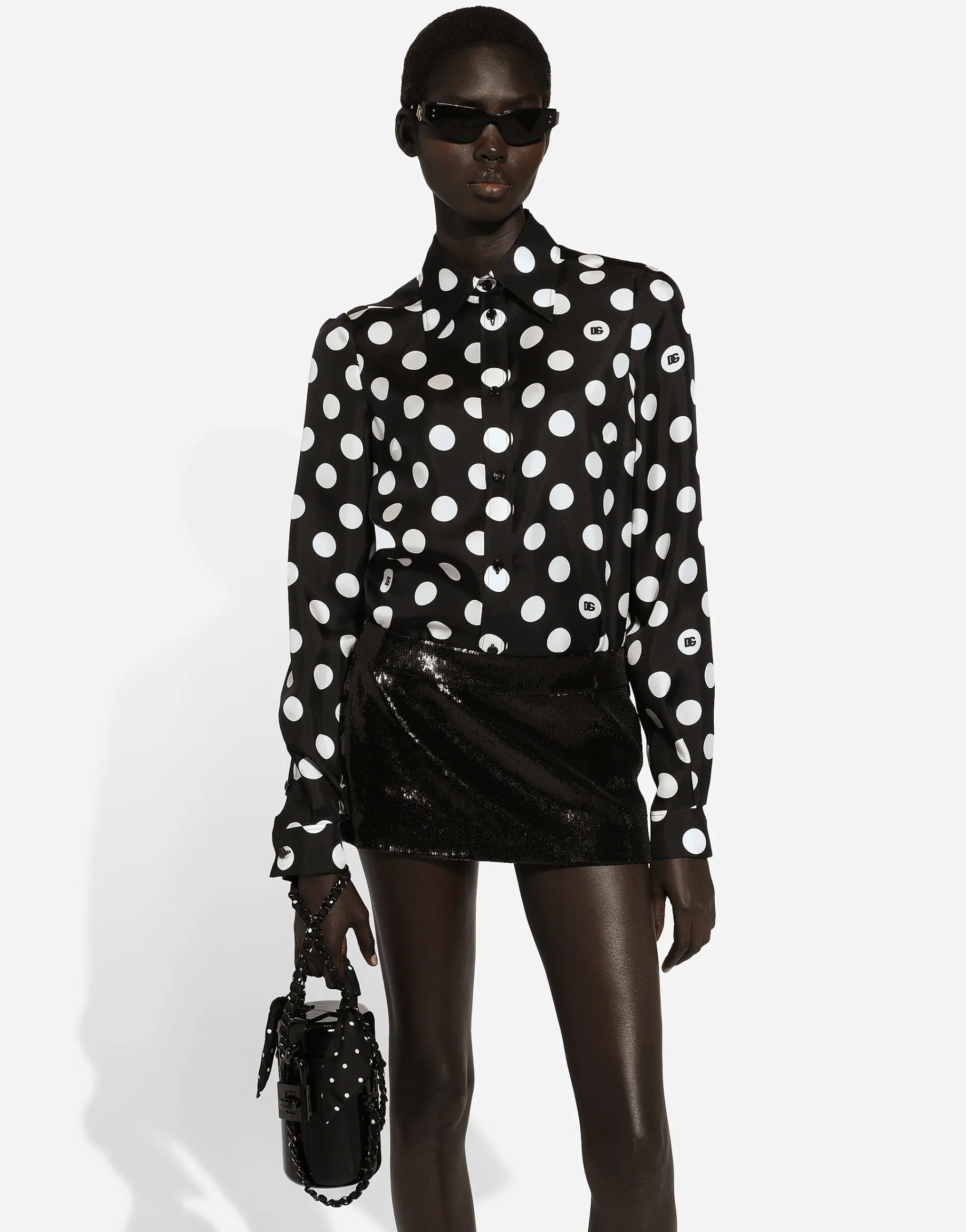 Silk twill shirt with polka-dot print