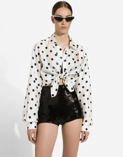 Silk twill shirt with polka-dot print