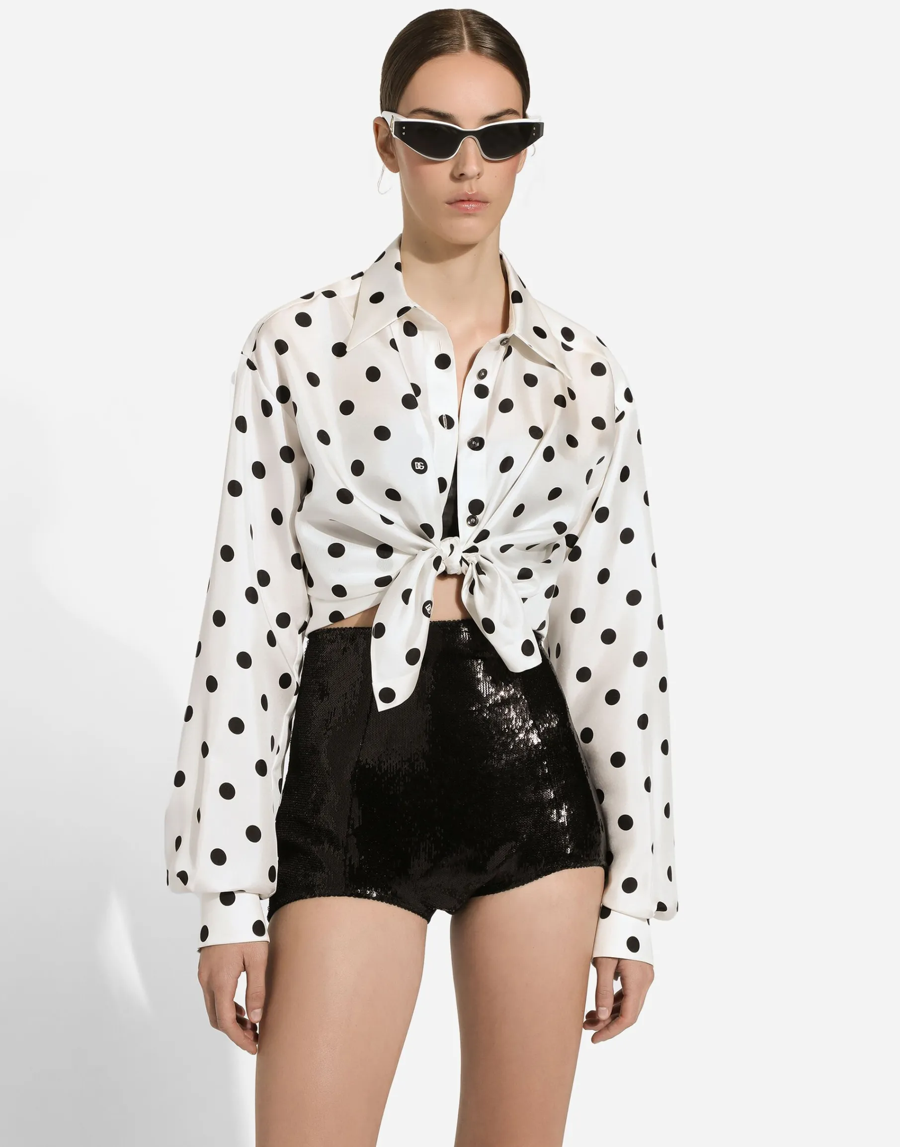 Silk twill shirt with polka-dot print