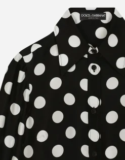 Silk twill shirt with polka-dot print