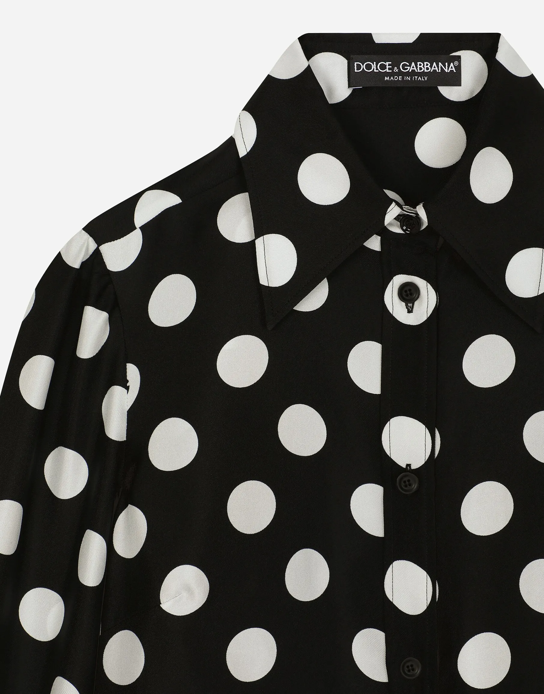 Silk twill shirt with polka-dot print
