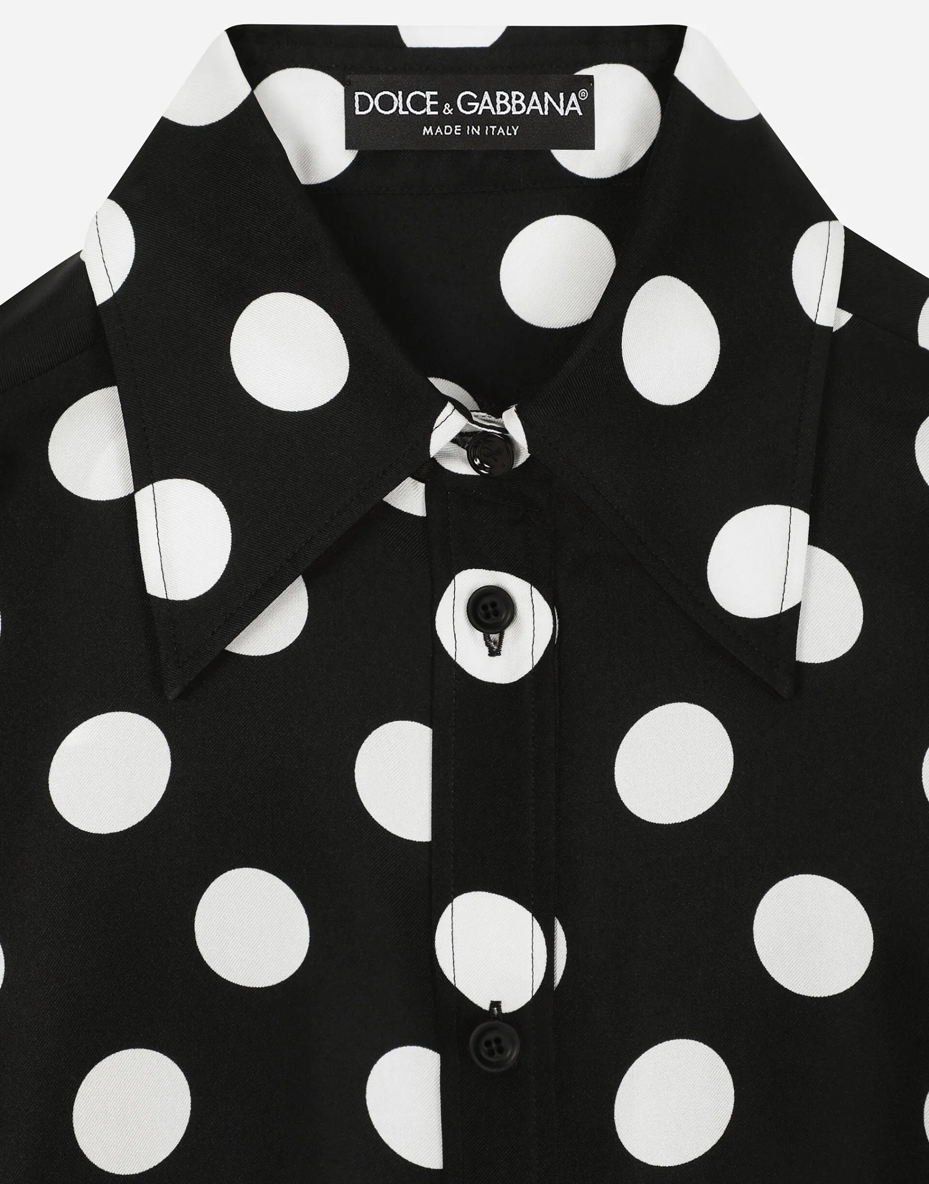 Silk twill shirt with polka-dot print