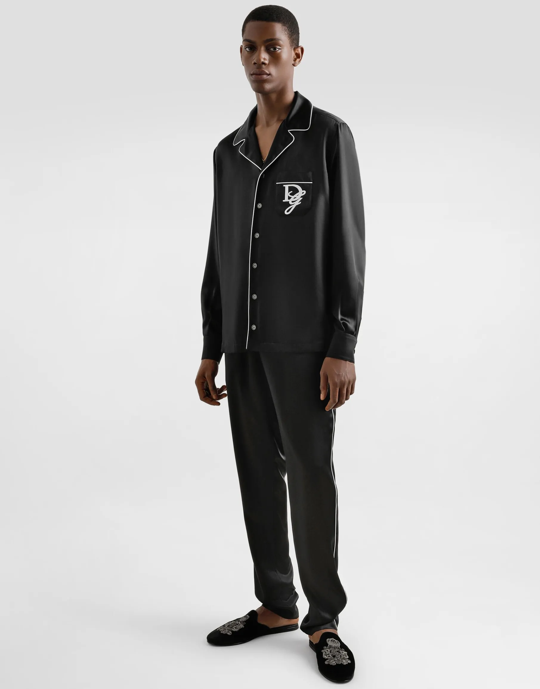 Silk vanity shirt with logo embroidery