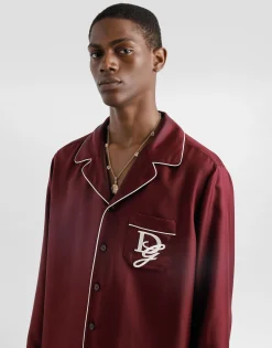 Silk vanity shirt with logo embroidery