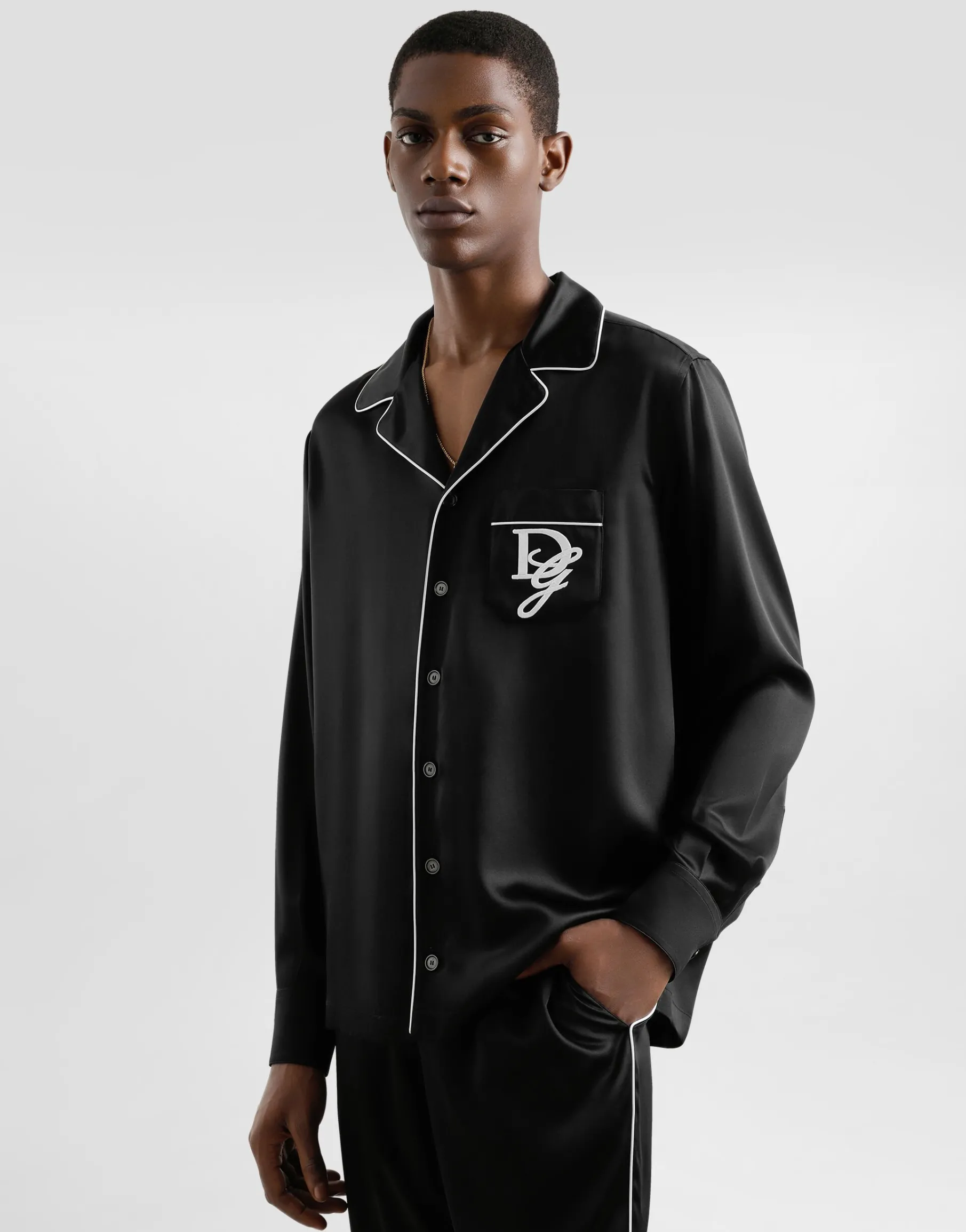 Silk vanity shirt with logo embroidery