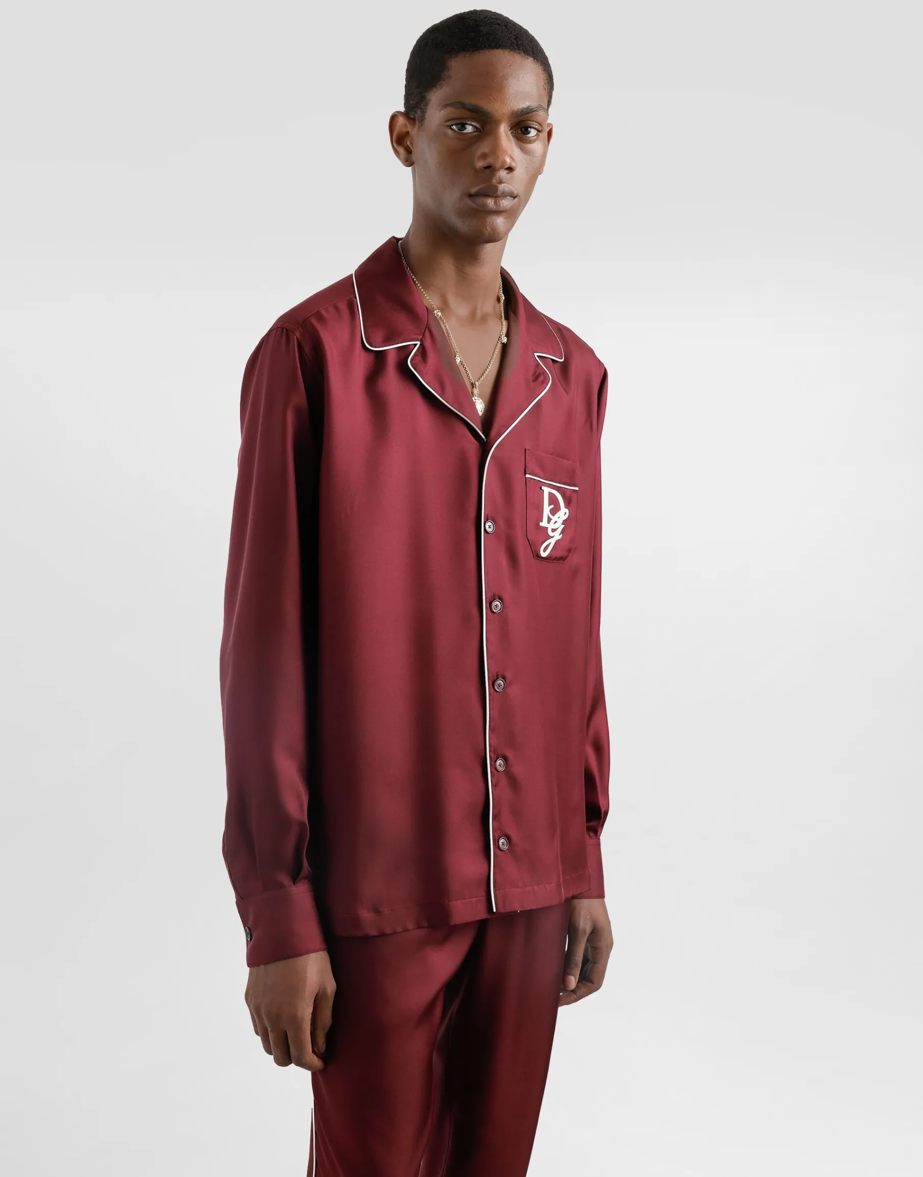 Silk vanity shirt with logo embroidery
