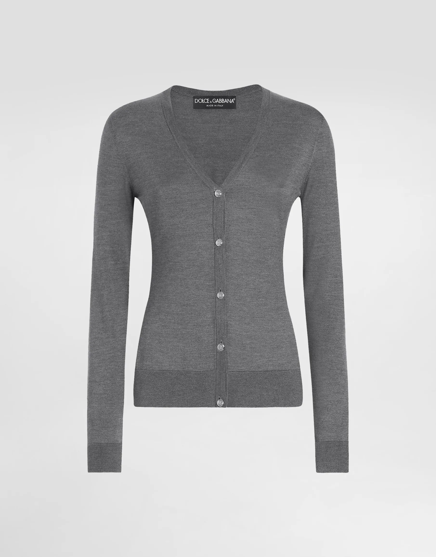 Silk V-neck cardigan with DG logo embroidery