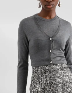 Silk V-neck cardigan with DG logo embroidery