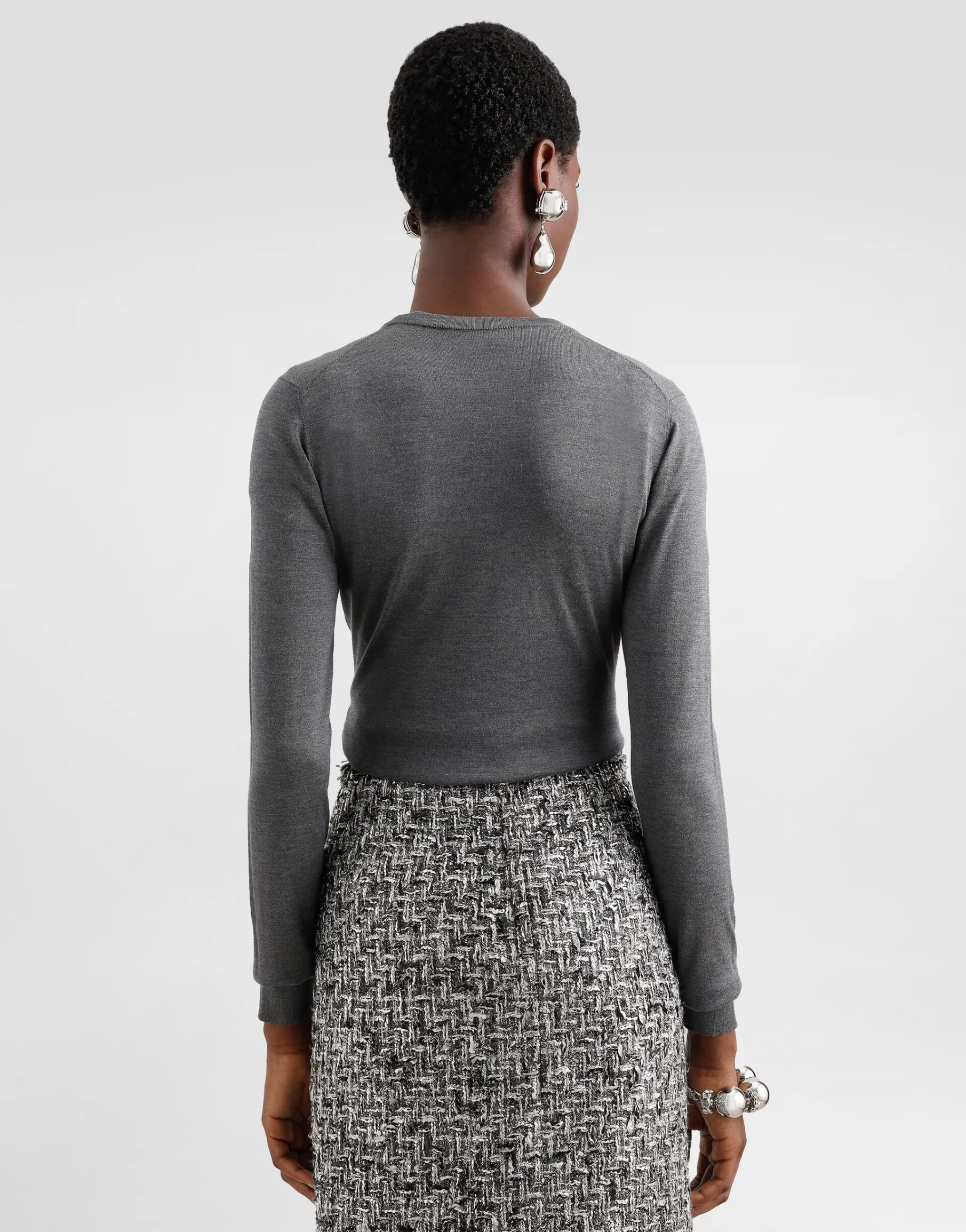 Silk V-neck cardigan with DG logo embroidery