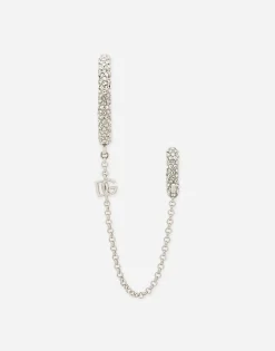 Single rhinestone-detailed Creole earring with chain accent