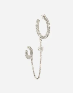 Single rhinestone-detailed Creole earring with chain accent
