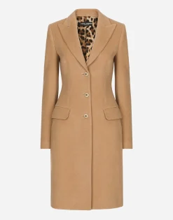 Single-breasted camel wool coat
