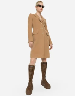 Single-breasted camel wool coat