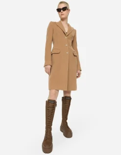 Single-breasted camel wool coat