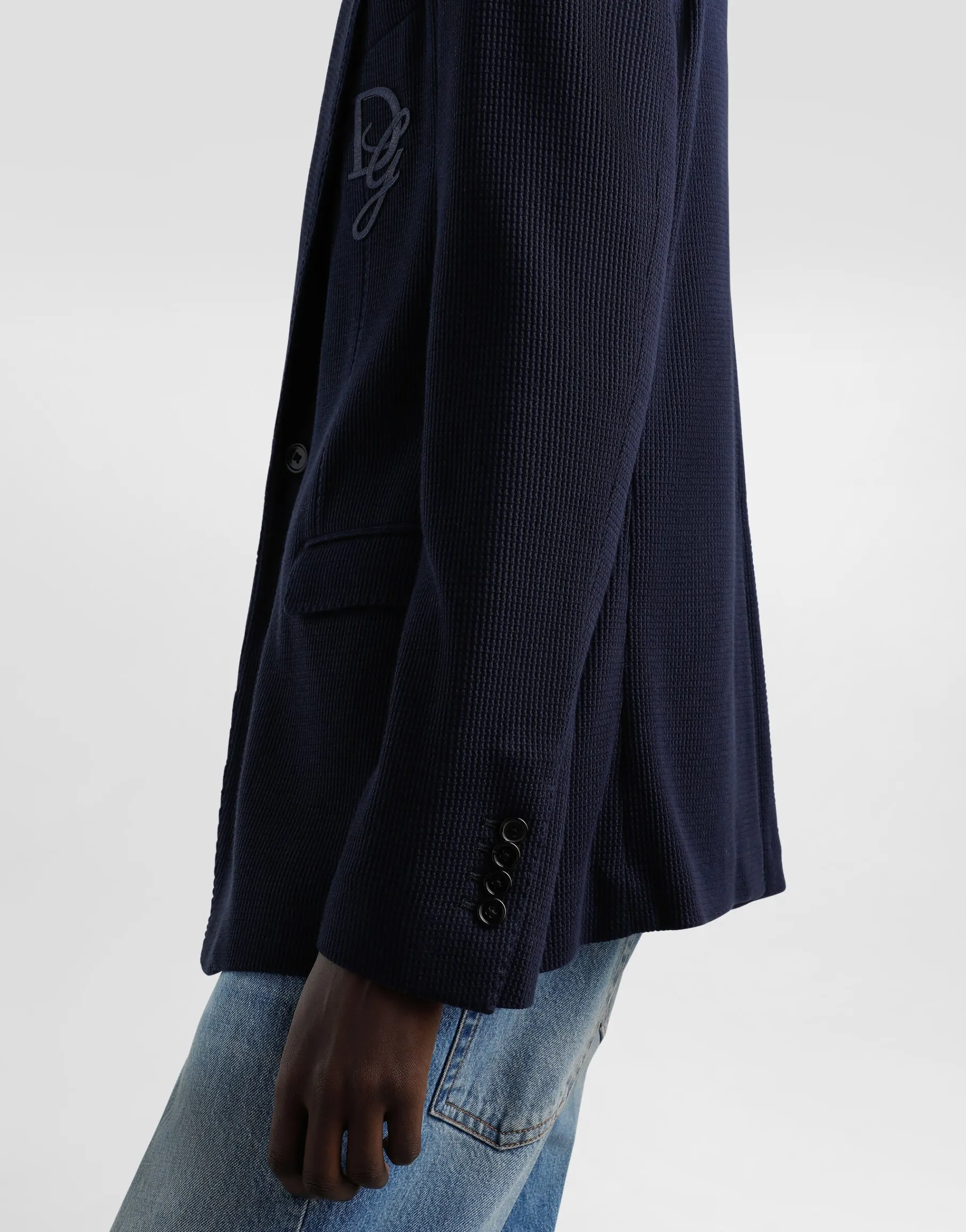 Single-breasted cotton jersey jacket with logo embroidery