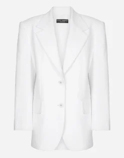Single-breasted cotton raschel tweed jacket