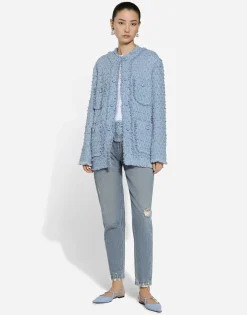 Single-breasted cotton rush-stitch jacket
