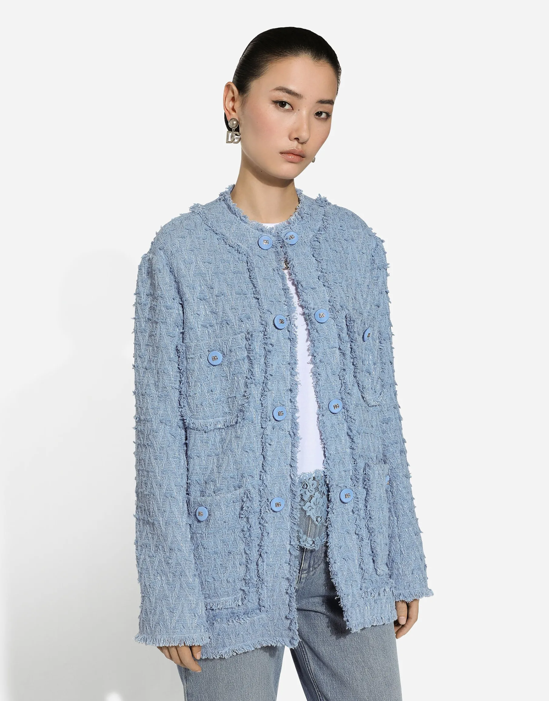 Single-breasted cotton rush-stitch jacket