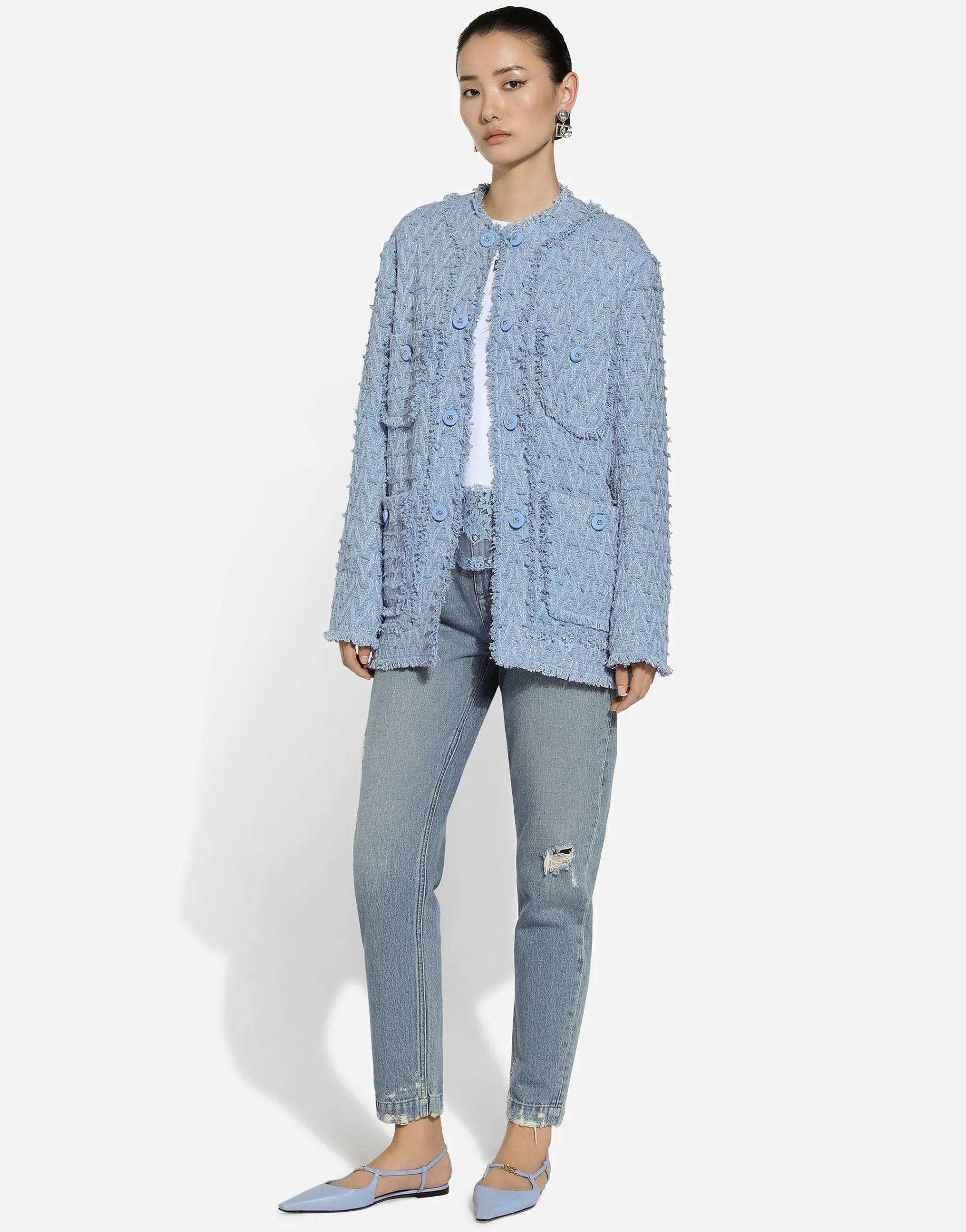 Single-breasted cotton rush-stitch jacket