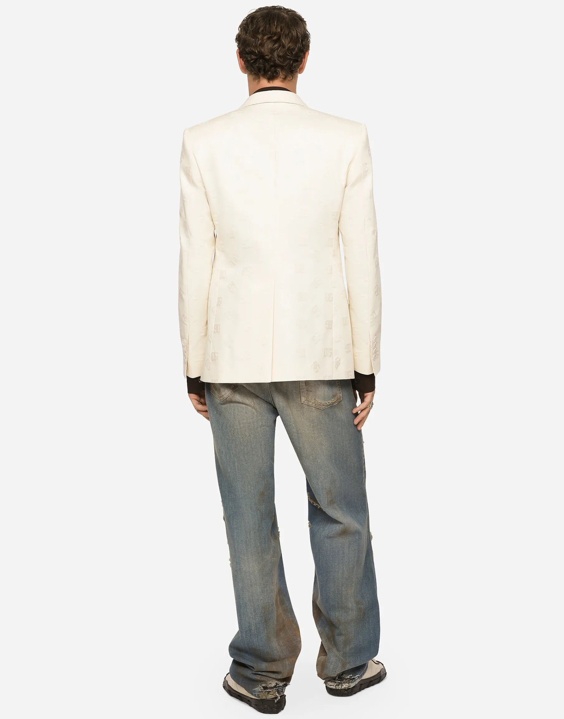 Single-breasted cotton Sicilia-fit jacket with jacquard DG details