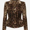 Single-breasted double crepe jacket with leopard print