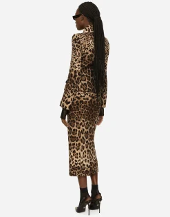 Single-breasted double crepe jacket with leopard print
