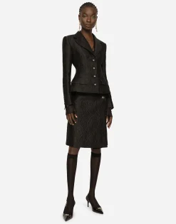 Single-breasted floral jacquard jacket
