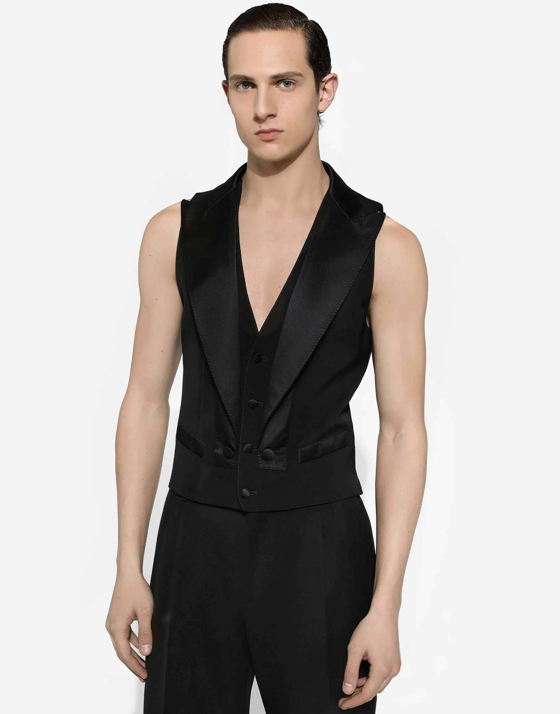 Single-breasted gabardine vest