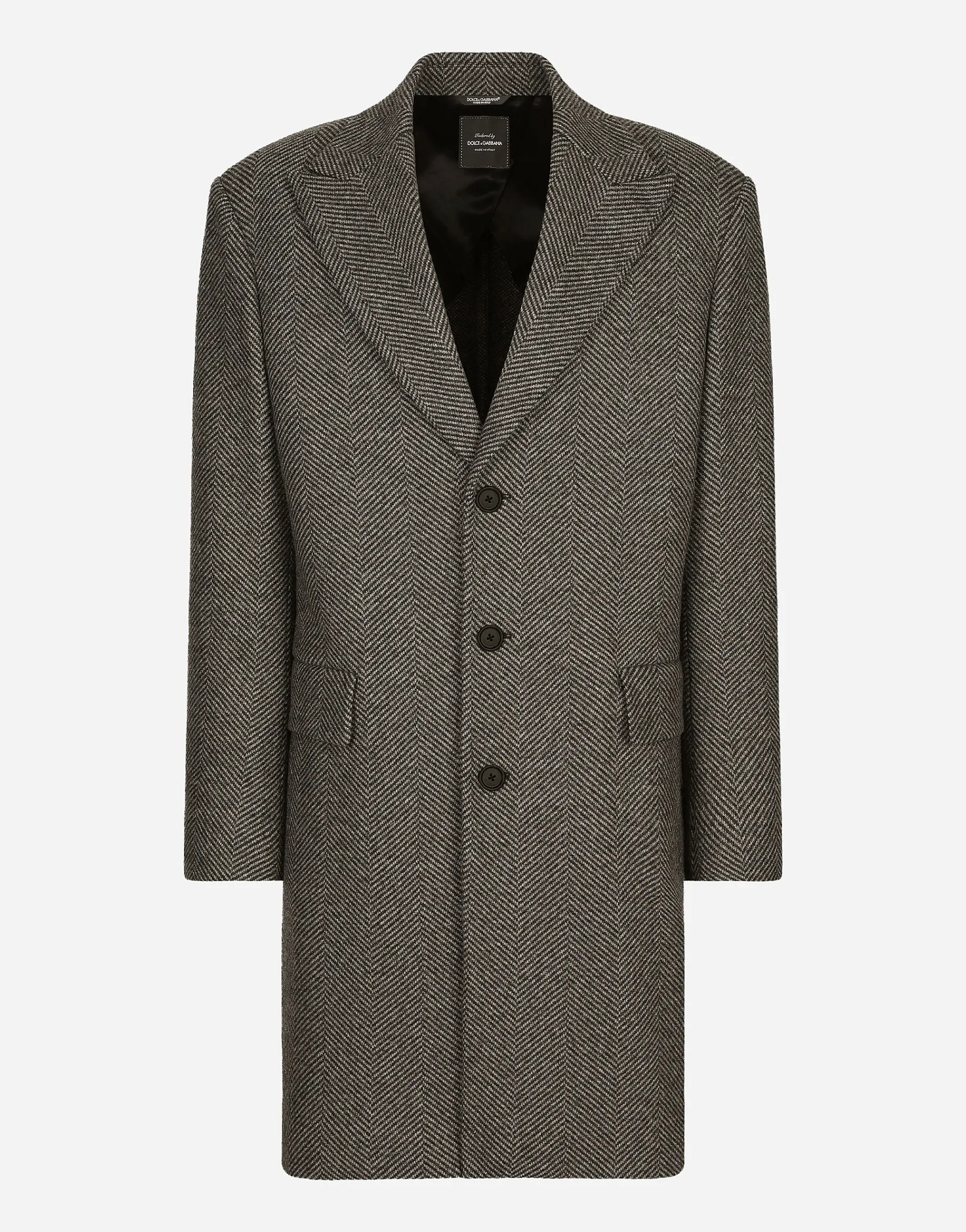 Single-breasted herringbone wool jersey coat