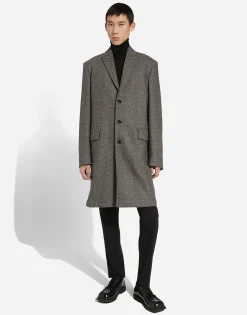 Single-breasted herringbone wool jersey coat