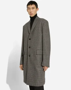 Single-breasted herringbone wool jersey coat