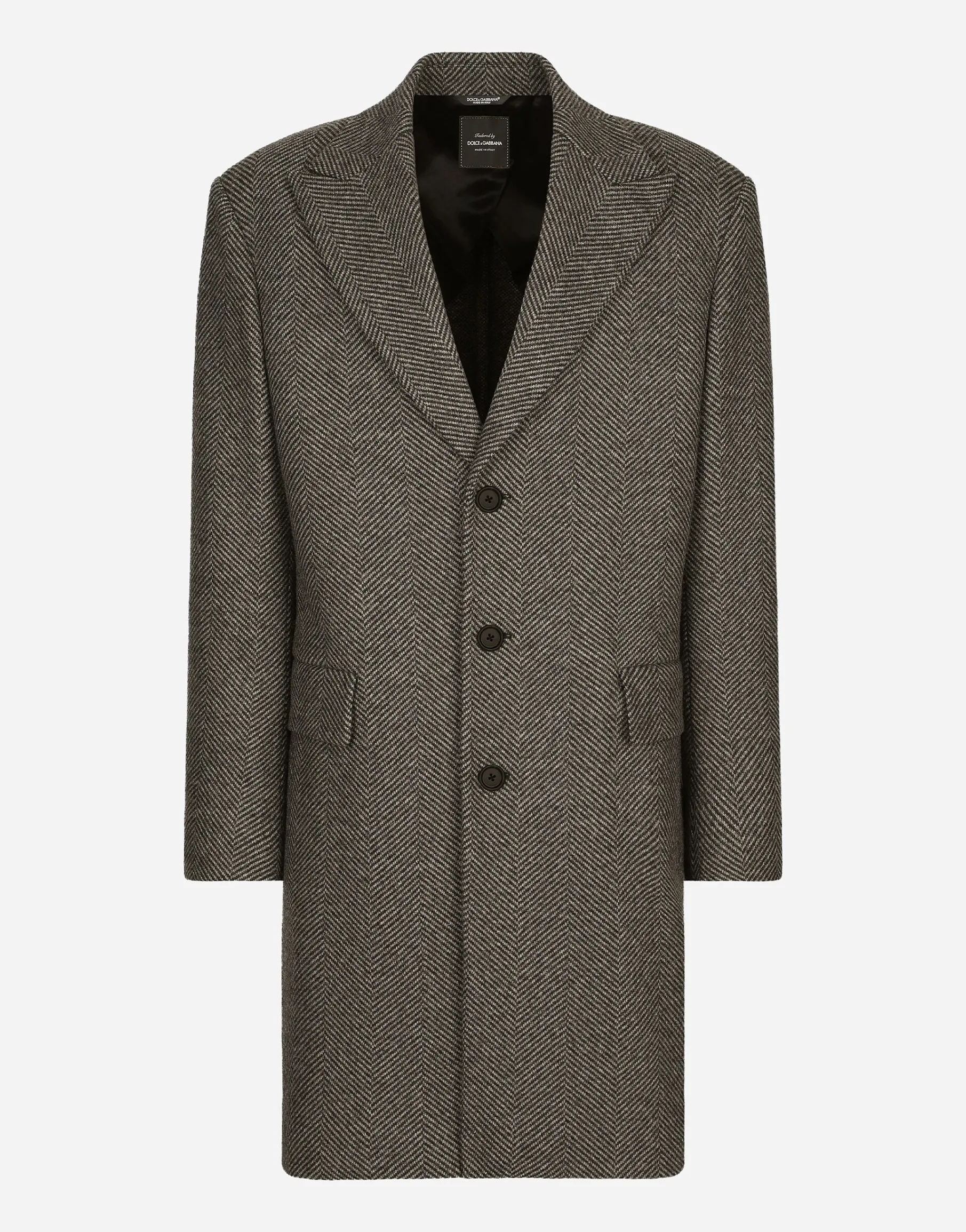 Single-breasted herringbone wool jersey coat