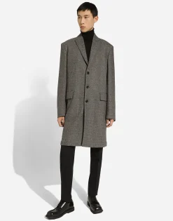 Single-breasted herringbone wool jersey coat