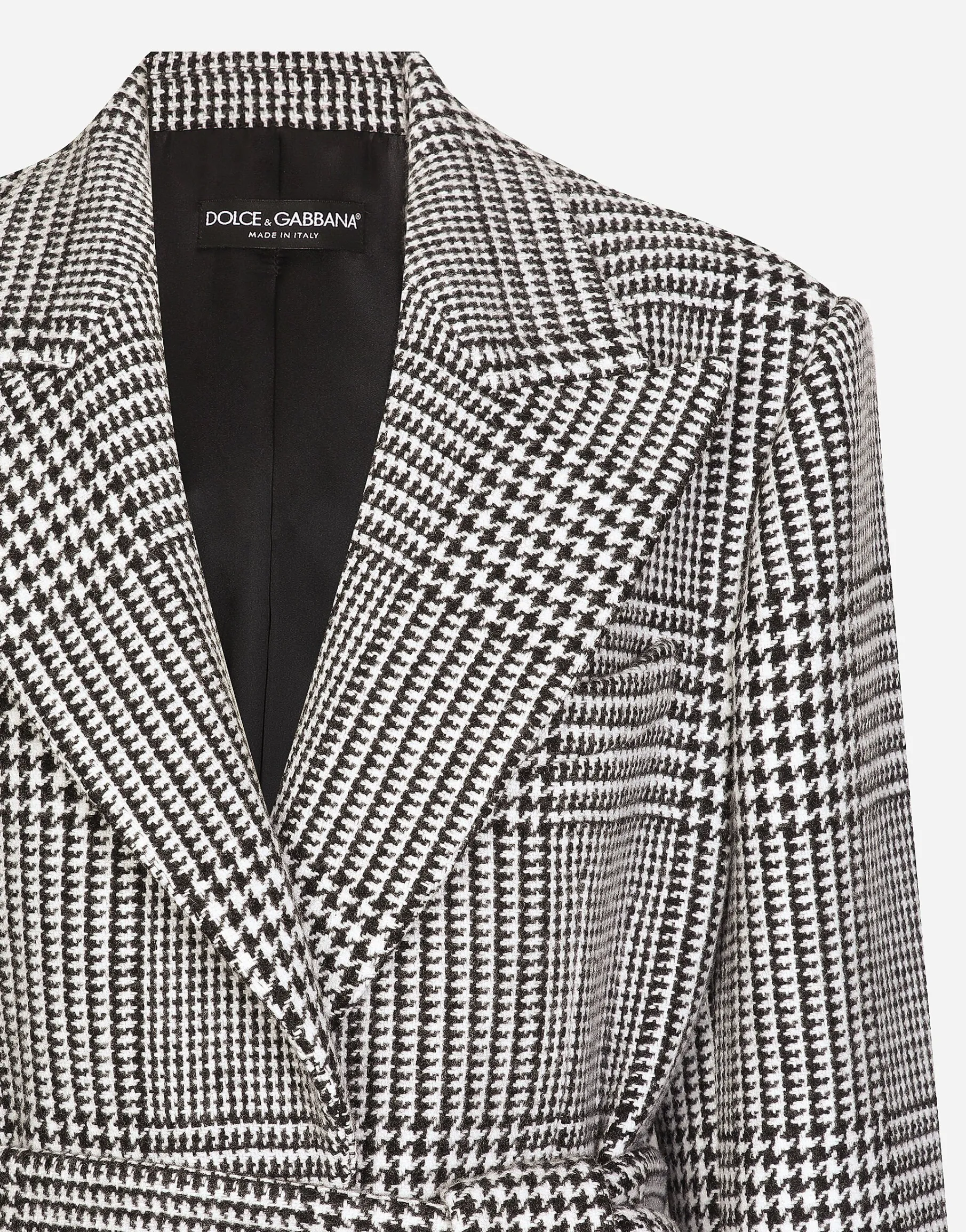 Single-breasted houndstooth check coat with belt