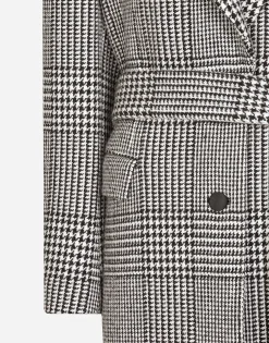 Single-breasted houndstooth check coat with belt