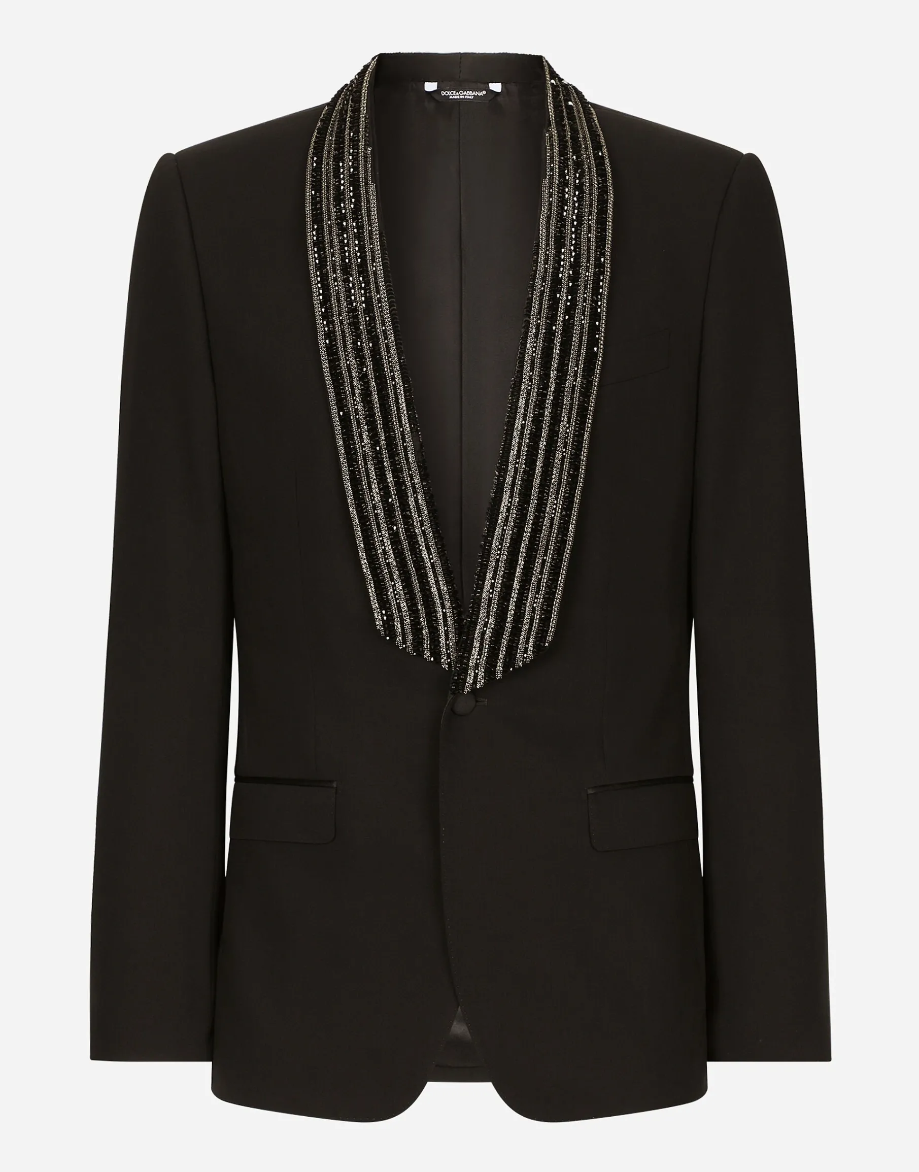 Single-breasted jacket with embroidered shawl collar