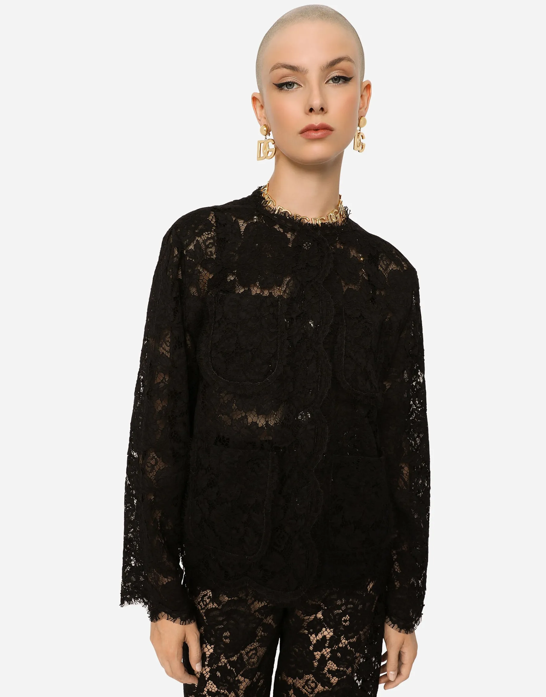Single-breasted lace jacket