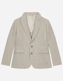 Single-breasted linen jacket with Dolce&Gabbana logo