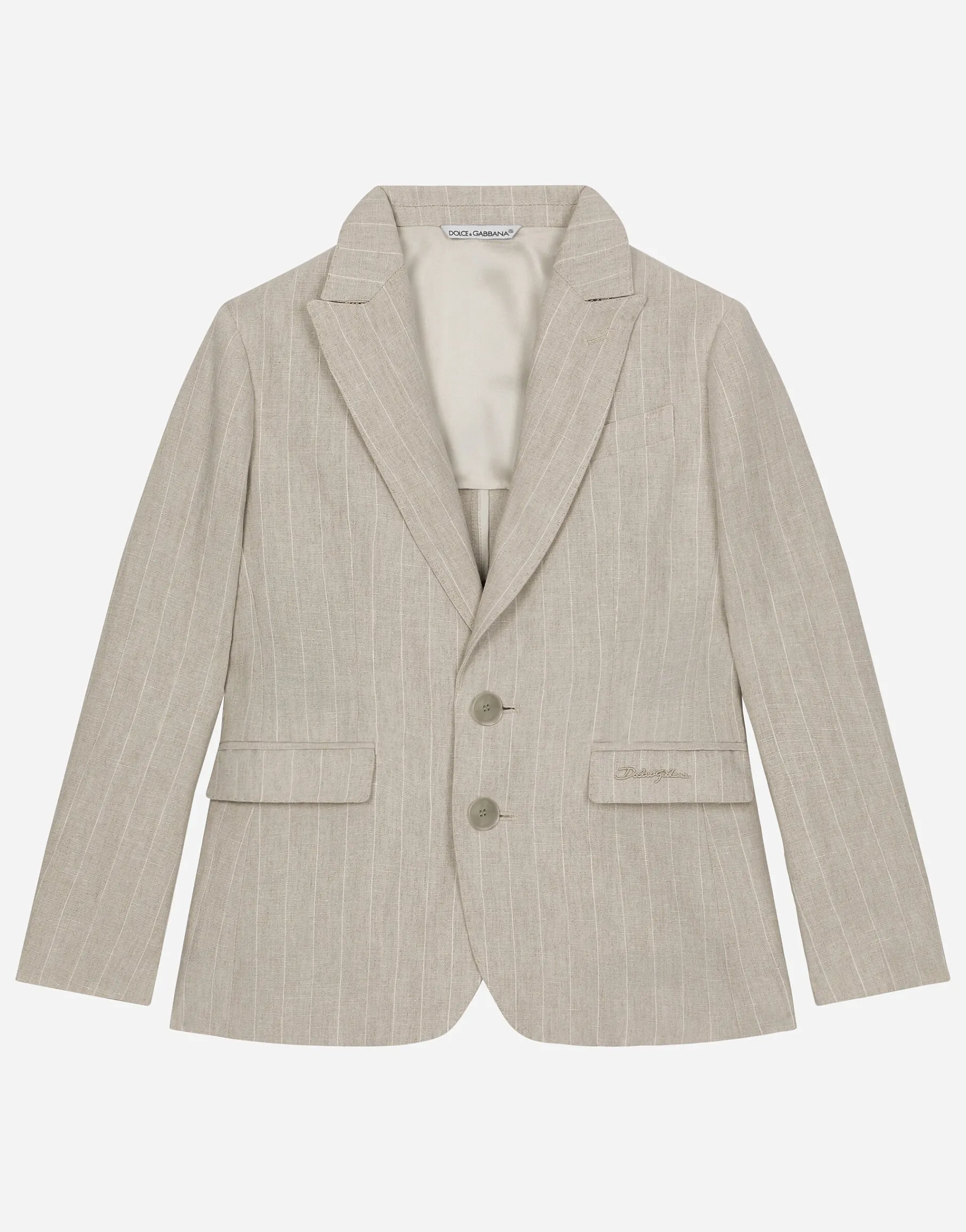 Single-breasted linen jacket with Dolce&Gabbana logo