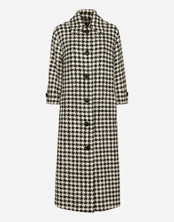 Single-breasted macro-houndstooth wool coat