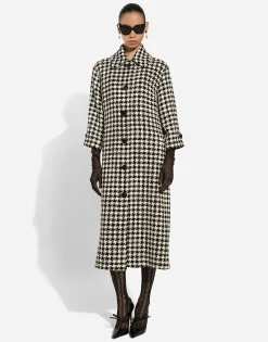 Single-breasted macro-houndstooth wool coat