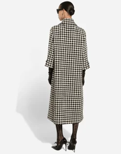 Single-breasted macro-houndstooth wool coat