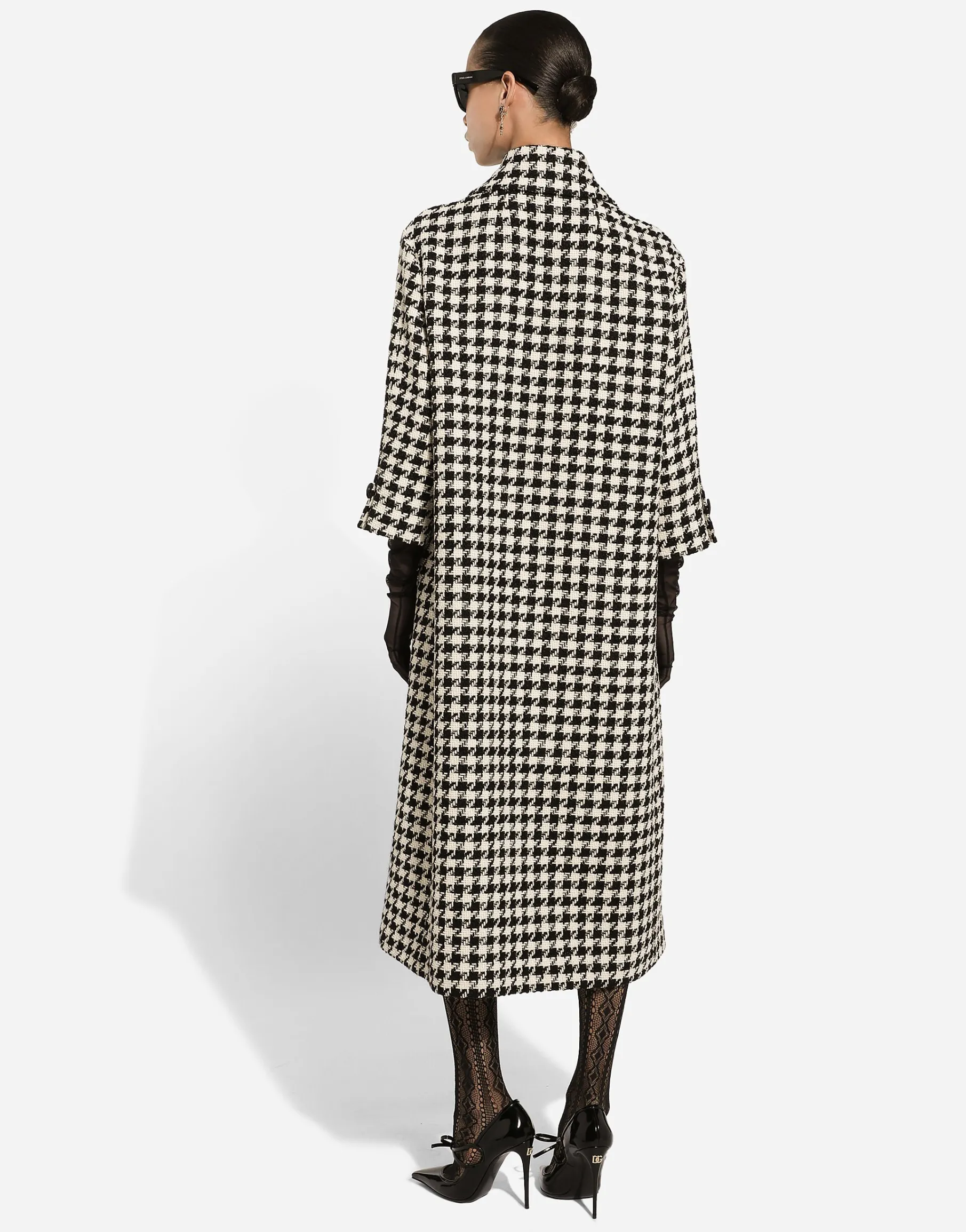 Single-breasted macro-houndstooth wool coat