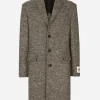 Single-breasted melange diagonal-weave wool coat