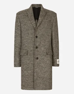 Single-breasted melange diagonal-weave wool coat